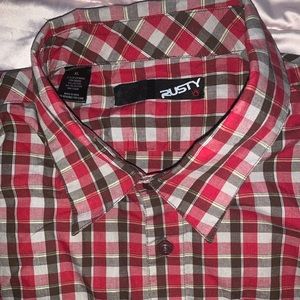 Men’s Red Plaid Button-Down Shirt